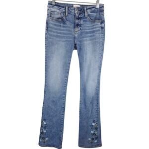 Driftwood Kelly Embroidered Floral Whiskering Straight Jeans Women's 26 X 33